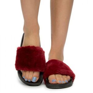 Fur Slides Burgundy size 5